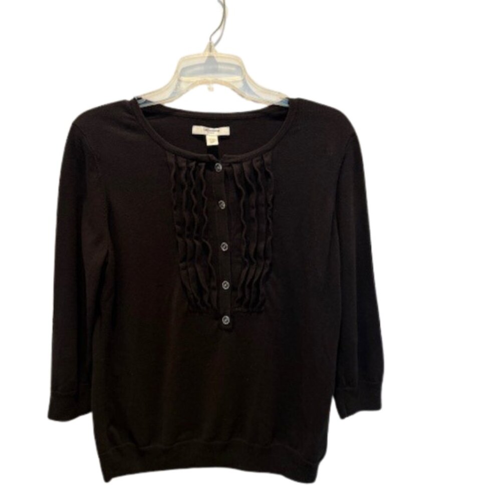 1195 Liz Claiborne Sweater Women’s Large Black ¾ Length Sleeves Work to Casual
